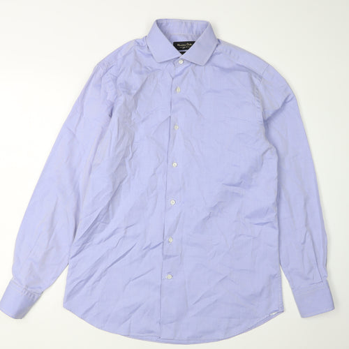 Massimo Dutti Men's Blue Slim Fit Dress Shirt 41 Long Sleeve