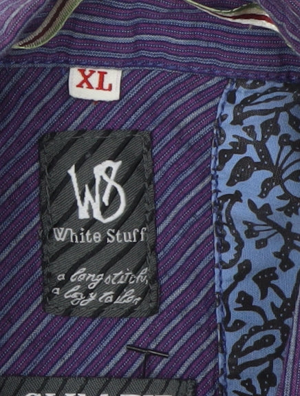 White Stuff Men's XL Purple Striped Button-Up Shirt