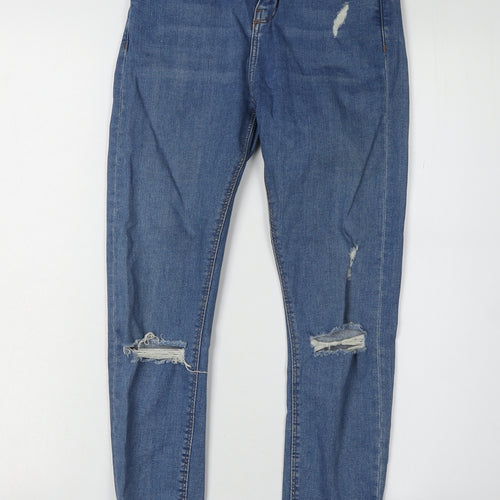 Topshop Women’s Blue Distressed Skinny Jeans, Size 8