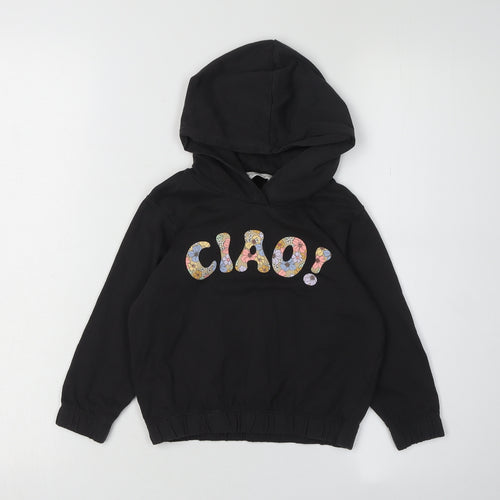 H&M Girls Black Hoodie, Ciao Graphic, 3-4 Years