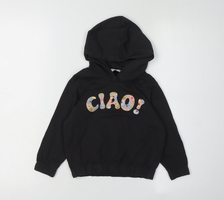 H&M Girls Black Hoodie, Ciao Graphic, 3-4 Years