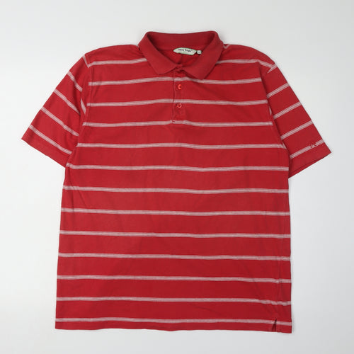 James Pringle Men's Red Striped Polo - Size L Golf Shirt