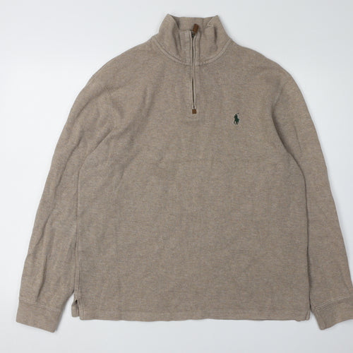 Ralph Lauren Beige Men's 1/4 Zip Sweatshirt M, Elegant & Warm
