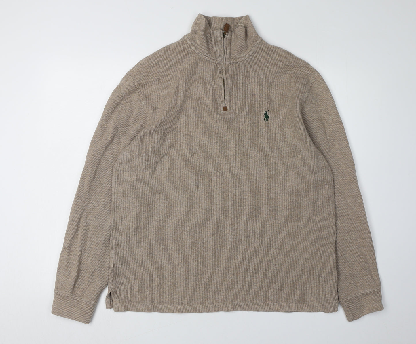 Ralph Lauren Beige Men's 1/4 Zip Sweatshirt M, Elegant & Warm