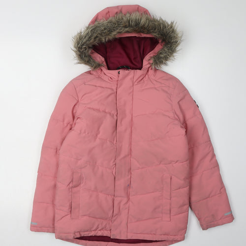 TOG24 Girls Pink Puffer Jacket, Size 10-11, Hooded & Lined