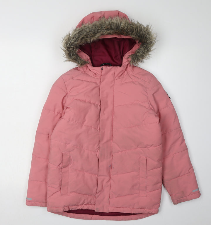 TOG24 Girls Pink Puffer Jacket, Size 10-11, Hooded & Lined
