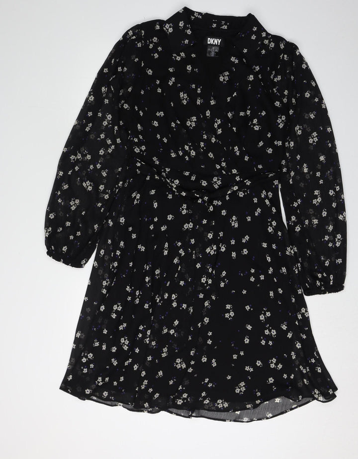 DKNY Women's Black Floral A-Line Dress, Size 8