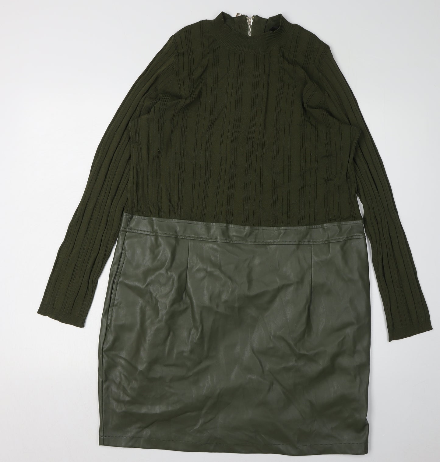 Next Women Green Pencil Dress L Viscose Nylon