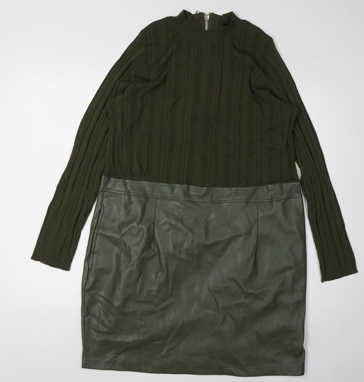 Next Women Green Pencil Dress L Viscose Nylon