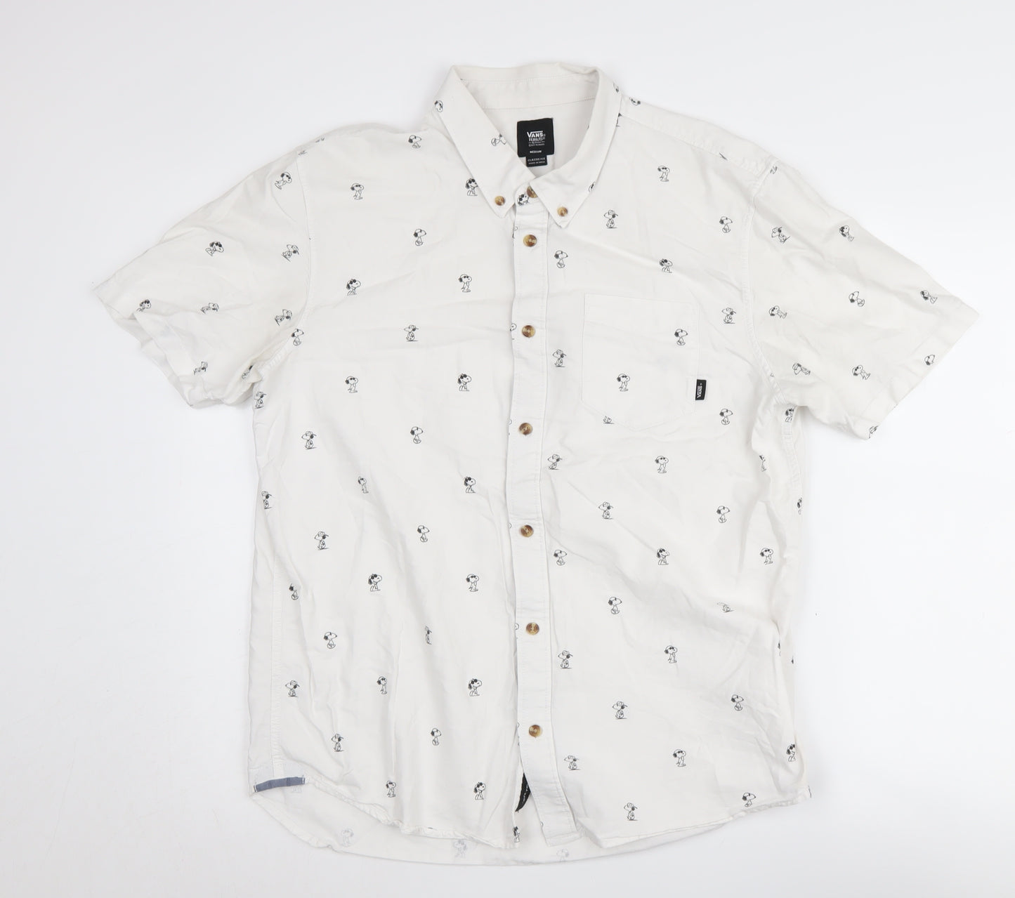 Vans Mens White Snoopy Shirt Medium Classic Fit