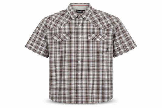 Front view of Trespass Men's Brown Check Regular Fit Button-Up Shirt