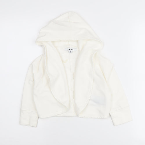 DKNY Girls White Hooded Cardigan, Size 4 Years, Cotton Blend