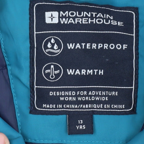 Mountain Warehouse Girls Blue Waterproof Puffer Jacket 13 Years