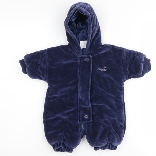 Ladybird Newborn Blue Velour Hooded Babygrow, Unisex