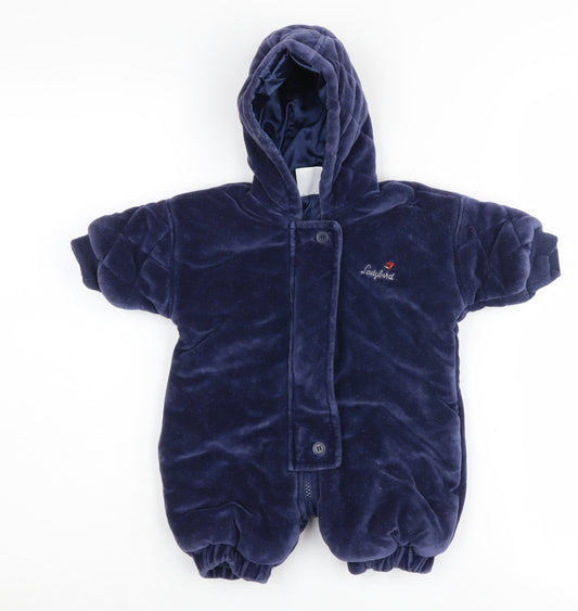 Ladybird Newborn Blue Velour Hooded Babygrow, Unisex