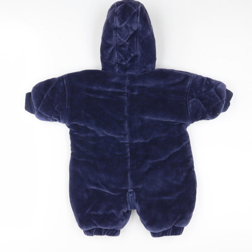 Ladybird Newborn Blue Velour Hooded Babygrow, Unisex
