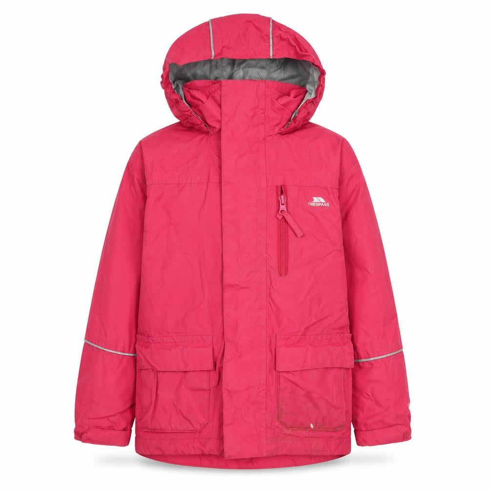 Front view of Trespass Pink girls’ parka jacket 5-6 years
