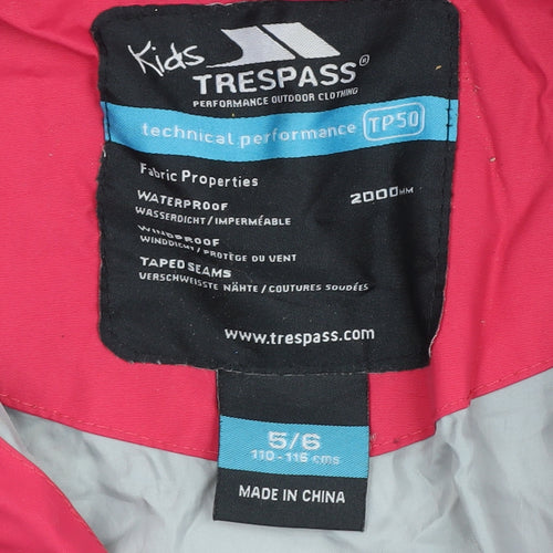Trespass Pink Girls Parka Jacket 5-6 Years