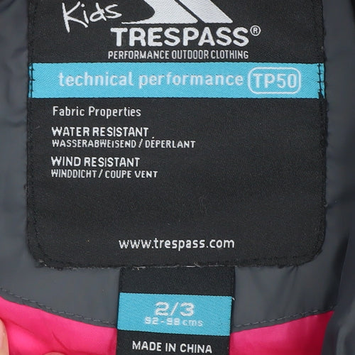 Trespass Unisex Kids Pink & Grey Puffer Jacket 2-3 Years
