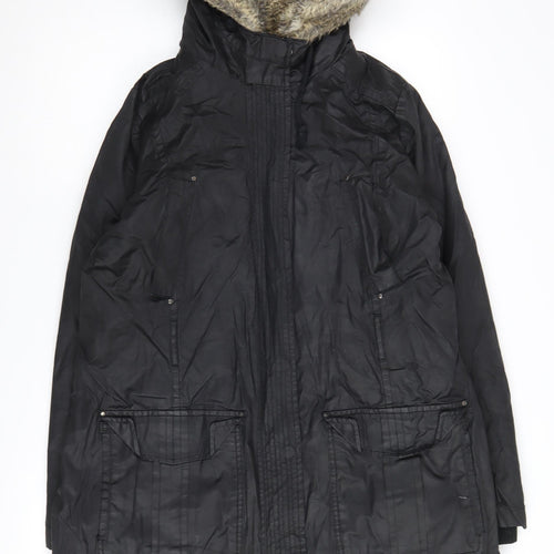 Mango Women's Black Parka Jacket L Relaxed Fit