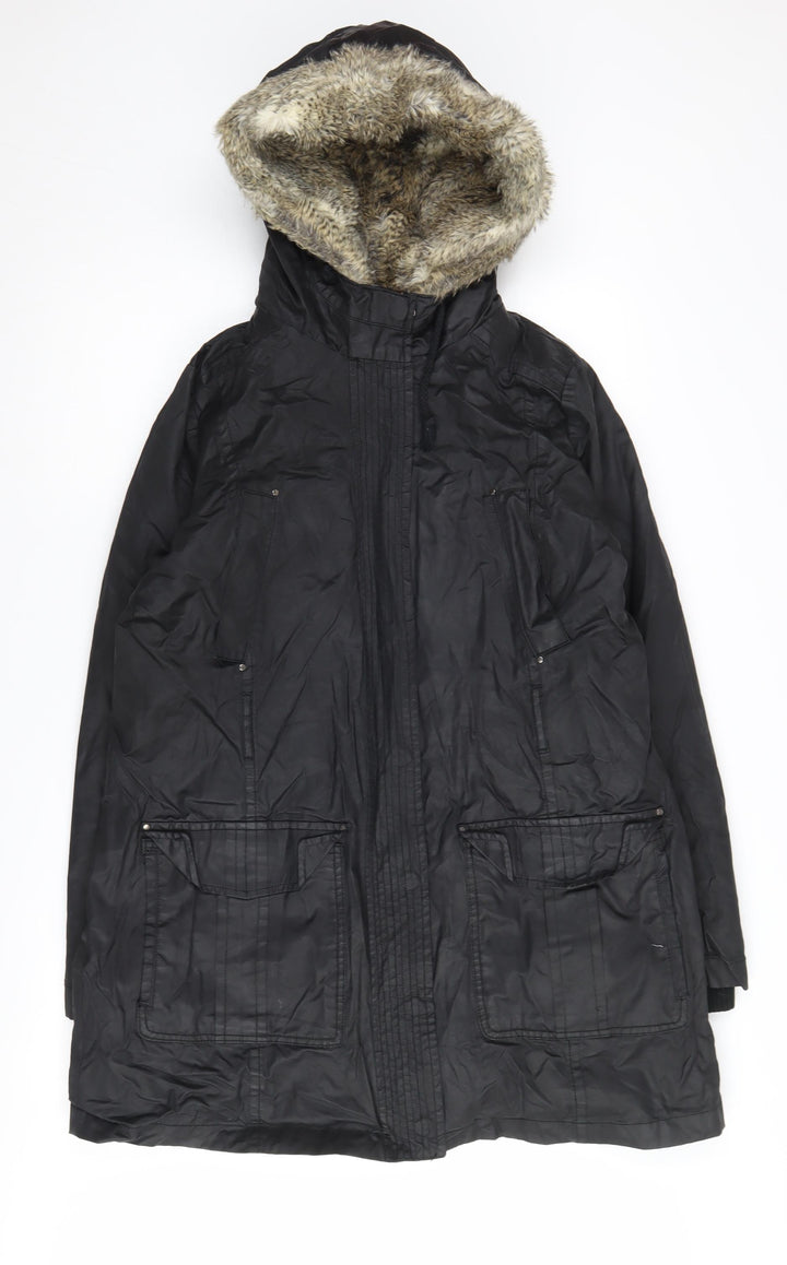 Mango Women's Black Parka Jacket L Relaxed Fit