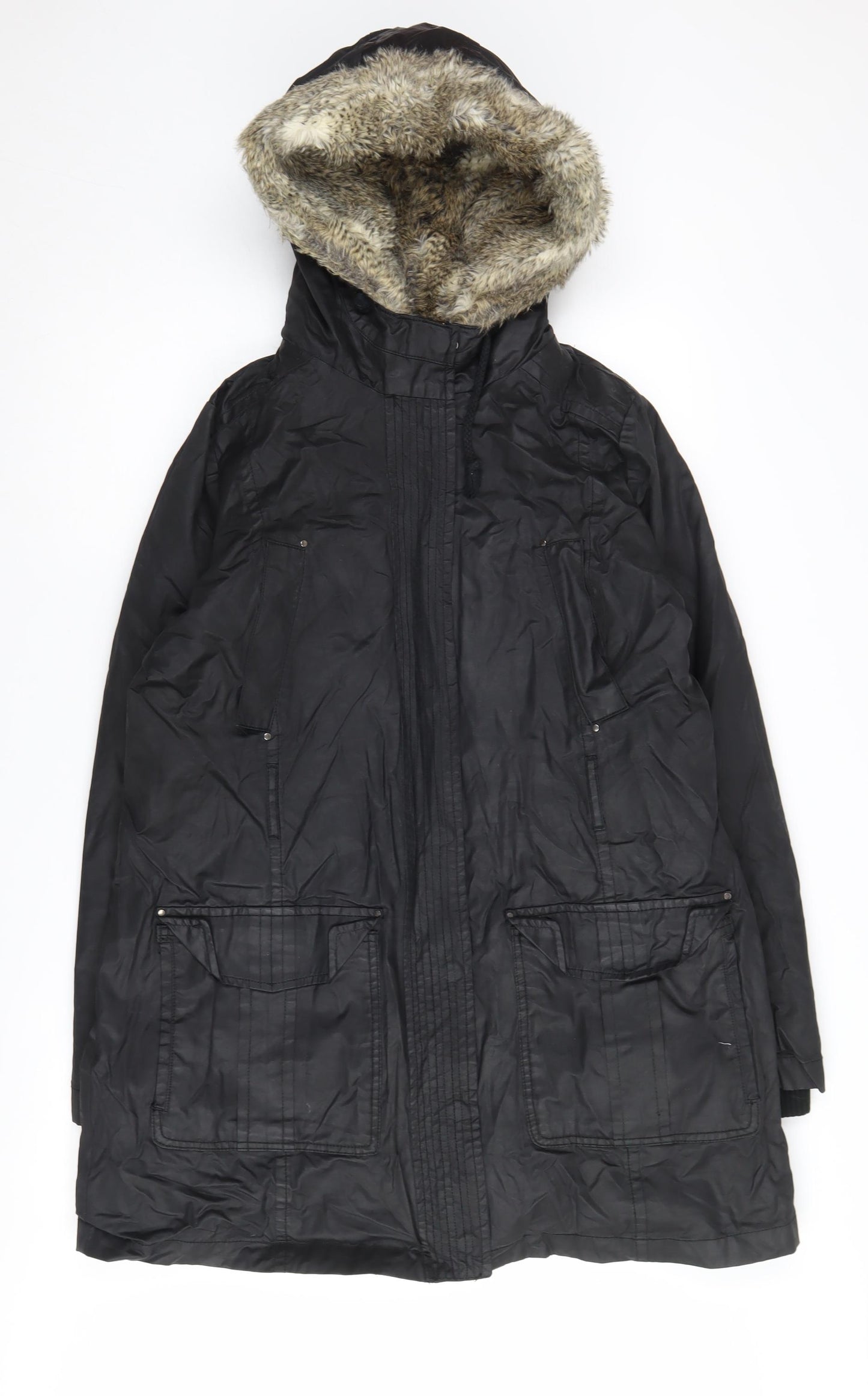 Mango Women's Black Parka Jacket L Relaxed Fit
