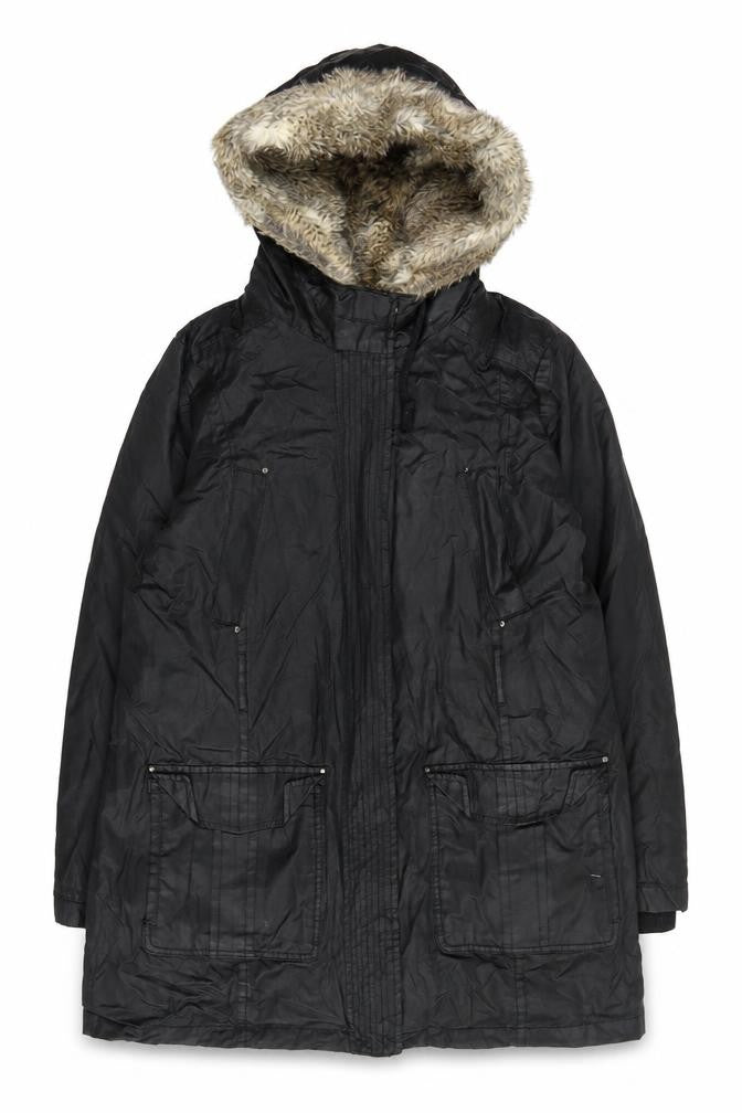 Mango Women's Black Parka Jacket L Relaxed Fit