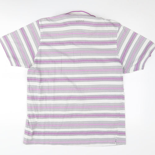 Hippo Men's Purple Striped Polo Shirt - Size L, 100% Cotton