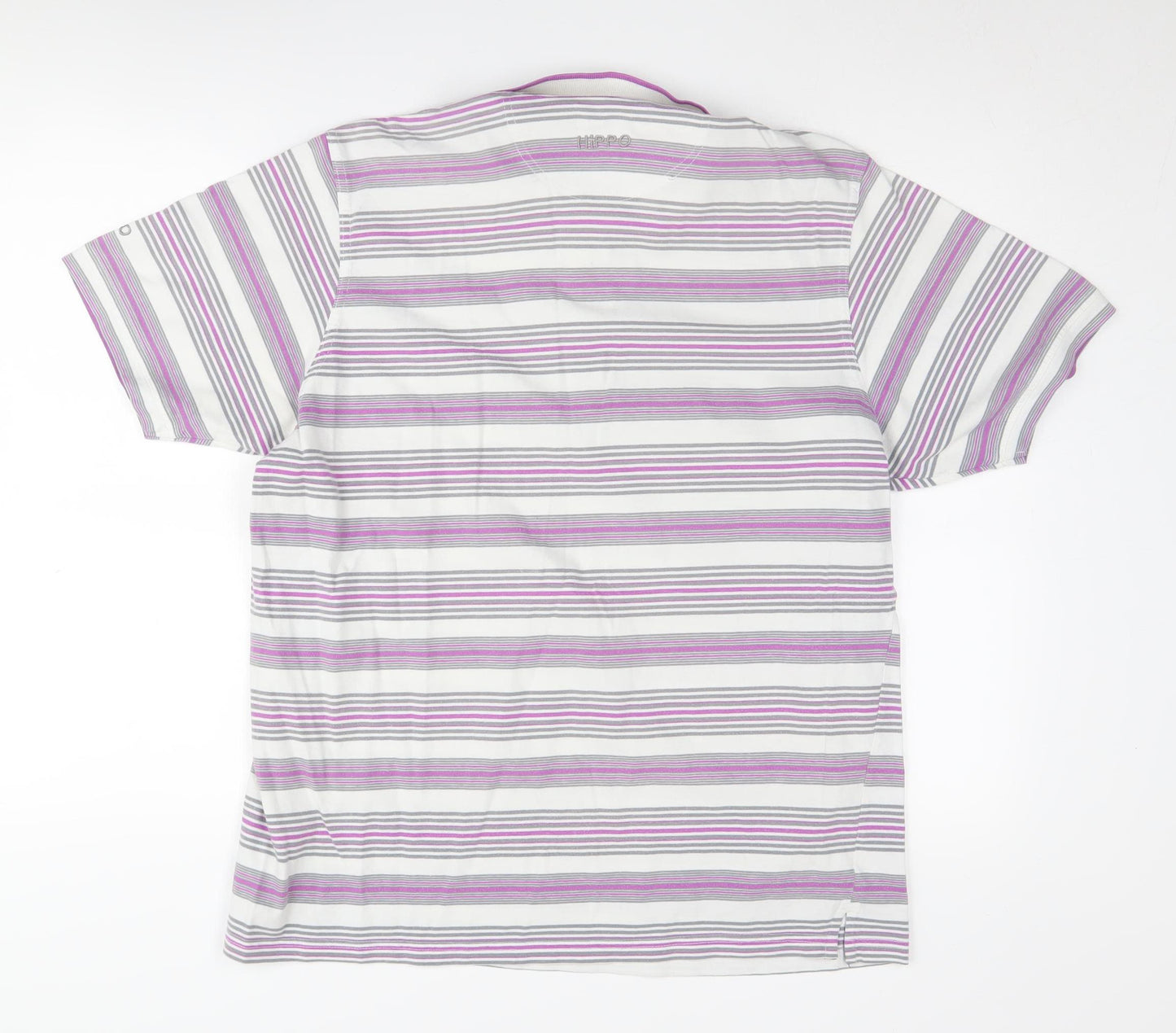 Hippo Men's Purple Striped Polo Shirt - Size L, 100% Cotton