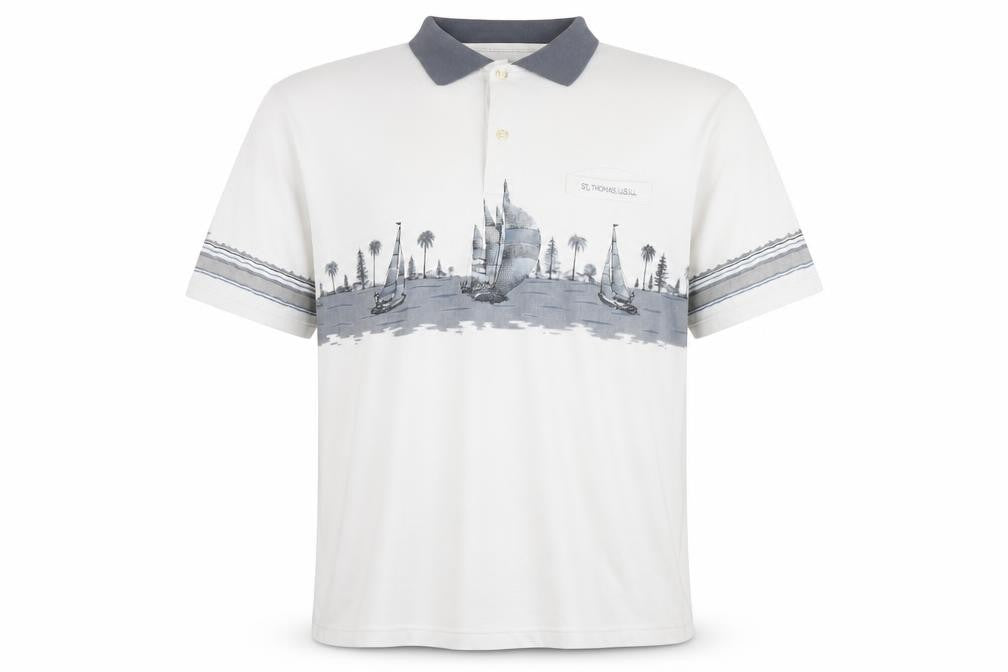 Front view of On Stage Men's XL White Nautical Polo Shirt
