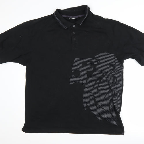 Lonsdale Men's Black Graphic Polo 2XL Short Sleeve