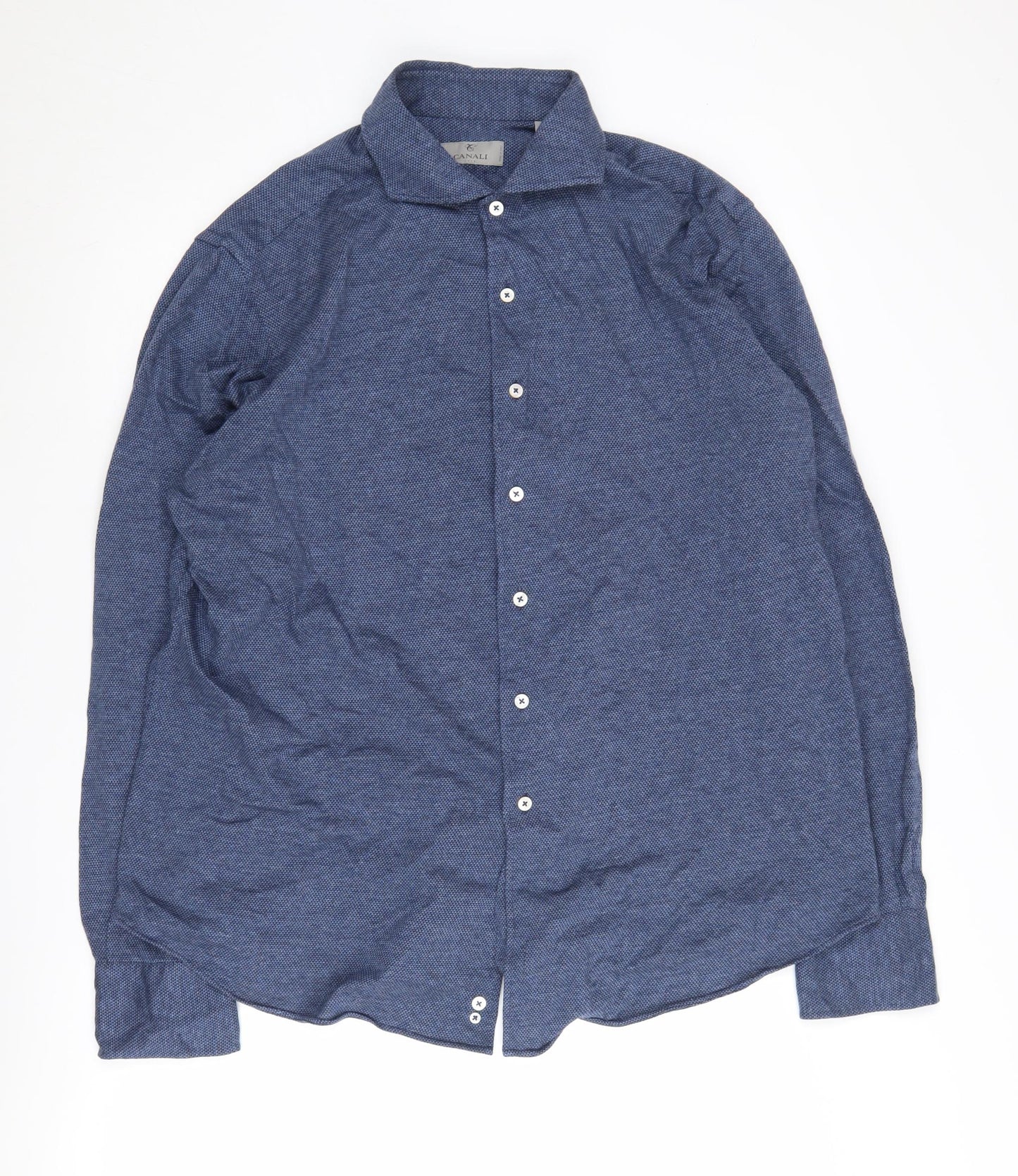 Canali Men's Blue Cotton Button-Up Shirt - 2XL