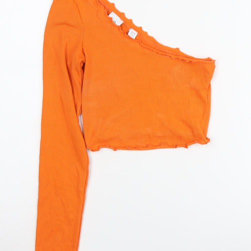 Collusion Women's Orange Cropped One Shoulder Top, Size 4
