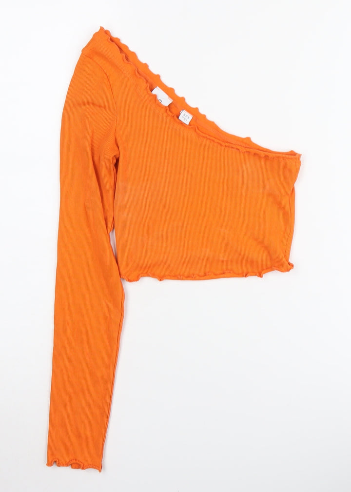 Collusion Women's Orange Cropped One Shoulder Top, Size 4