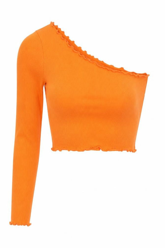 Front view of Collusion Women's Orange Cropped One Shoulder Top, size 4