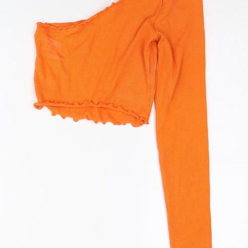 Collusion Women's Orange Cropped One Shoulder Top, Size 4