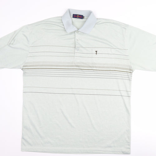 Gold Men Grey Polo Shirt 3XL - Short Sleeve Casual Striped