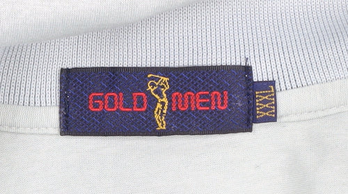 Gold Men Grey Polo Shirt 3XL - Short Sleeve Casual Striped
