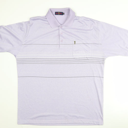 Gold Men Purple 2XL Striped Polo Shirt - Casual Wear