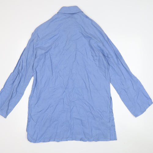 Jaeger Women's Blue Linen Button-Up Shirt - Medium