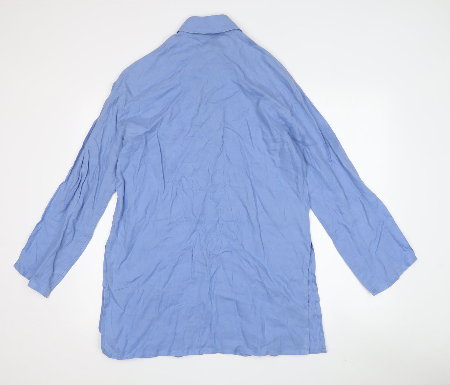 Jaeger Women's Blue Linen Button-Up Shirt - Medium