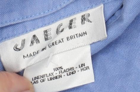 Jaeger Women's Blue Linen Button-Up Shirt - Medium