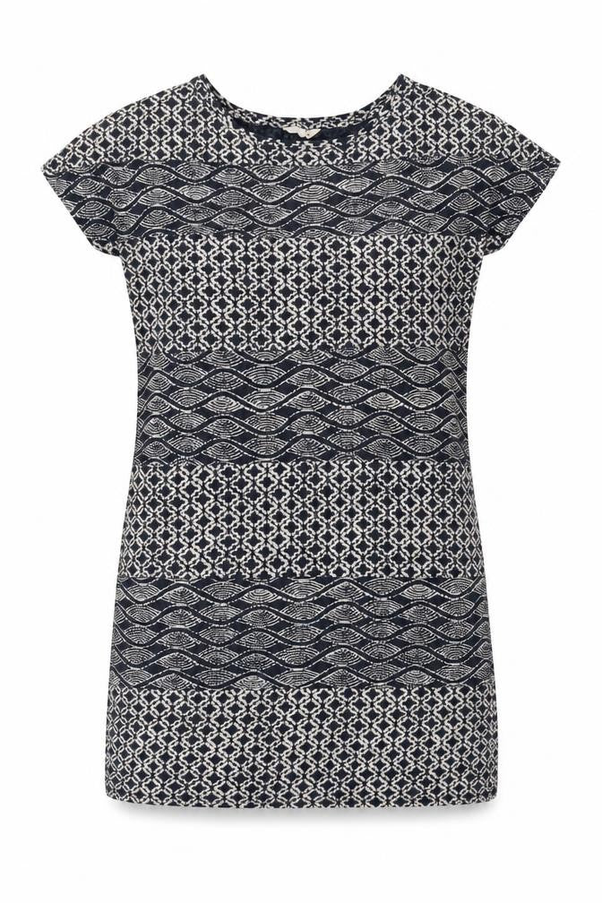 Front view of White Stuff Women's Blue Geometric Shift Dress, size 12