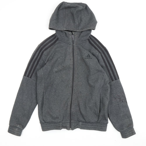 Adidas Boys Grey Full Zip Hoodie, 11-12 Years, Hooded, Excellent
