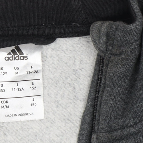 Adidas Boys Grey Full Zip Hoodie, 11-12 Years, Hooded, Excellent
