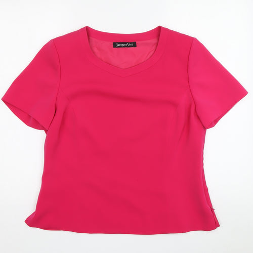 Jacques Vert Women's Pink V-Neck Top, Size 12, Casual Short Sleeve