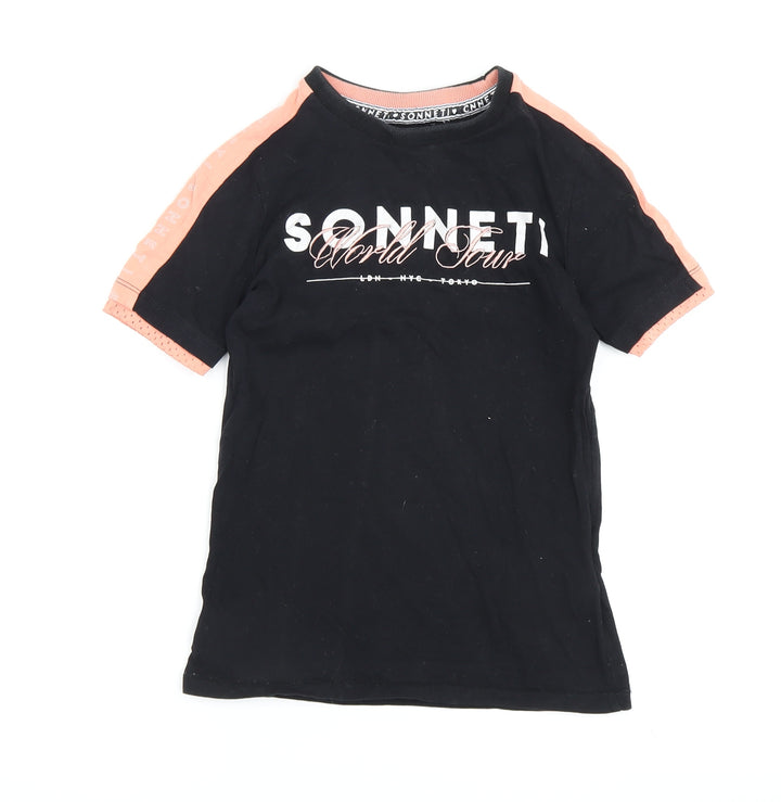 Sonneti Girls Black Graphic T-Shirt 8-9 Years Casual Style