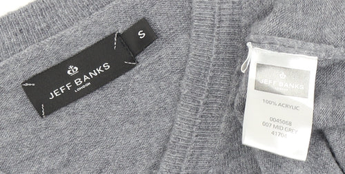 Jeff Banks Men's Grey V-Neck Knit Pullover Jumper S