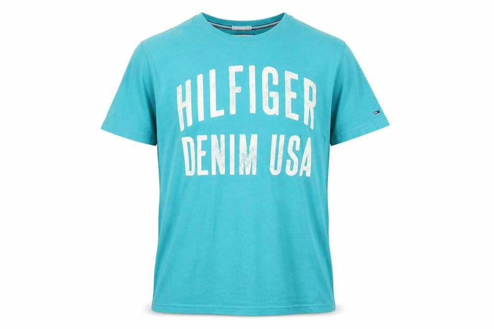 Front view of Tommy Hilfiger Men's Blue Graphic Print T-Shirt M