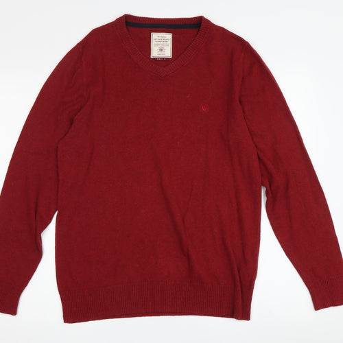 Fat Face Men's Red V-Neck Pullover Jumper S